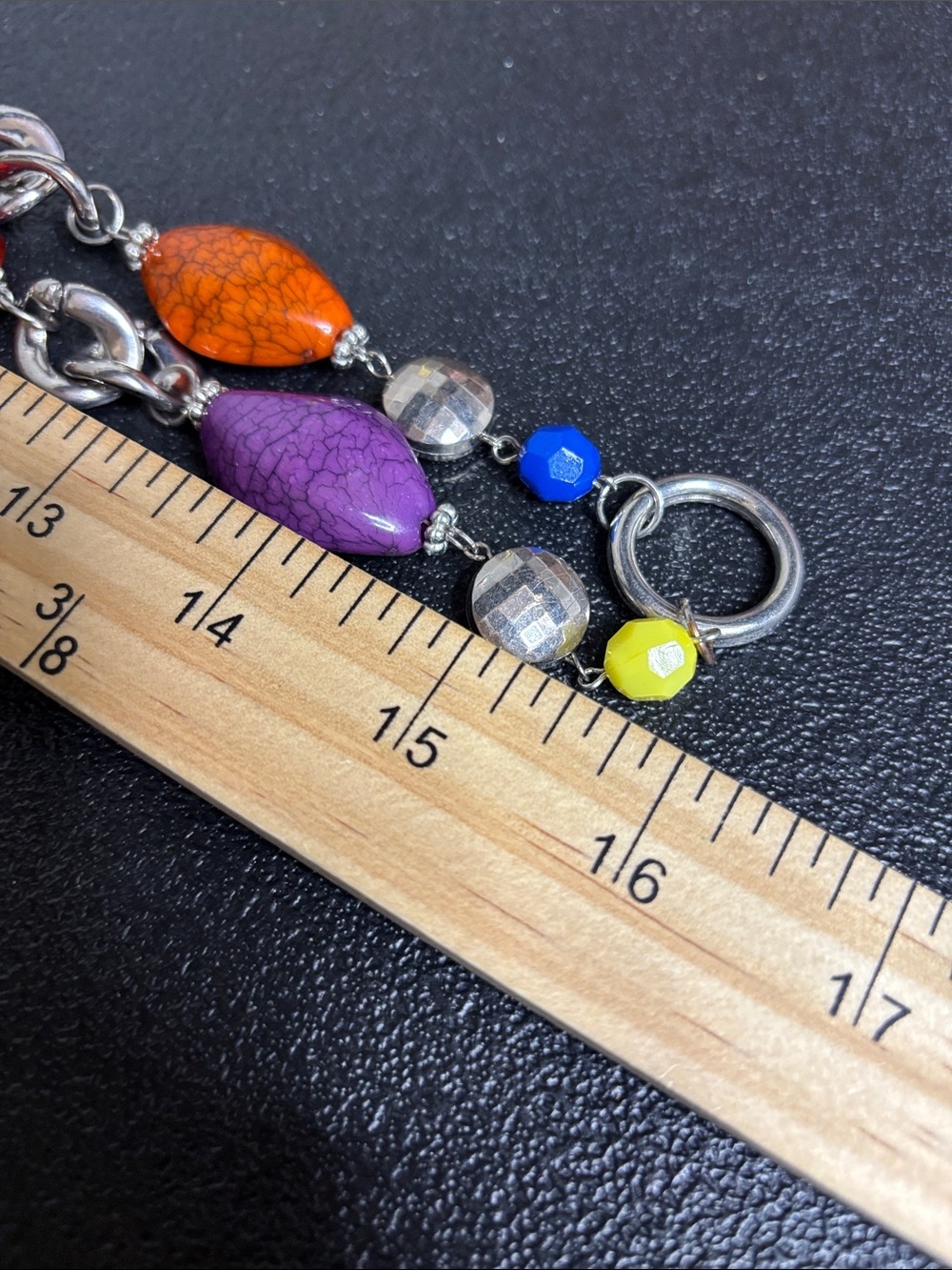 Multicolor Millefiori Glass Mixed Media Bead Statement Necklace Silver Tone - Picture 6 of 6